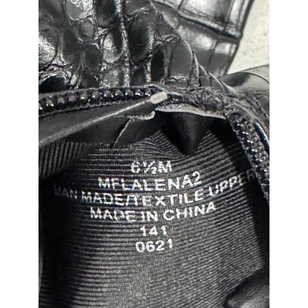 Marc Fisher Lalena 2‎ Black Boots Block Heel Knee High Croc Embossed 6.5M